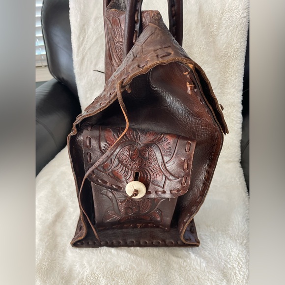 One of a kind handmade leather tote bag from Mexico - Picture 4 of 6
